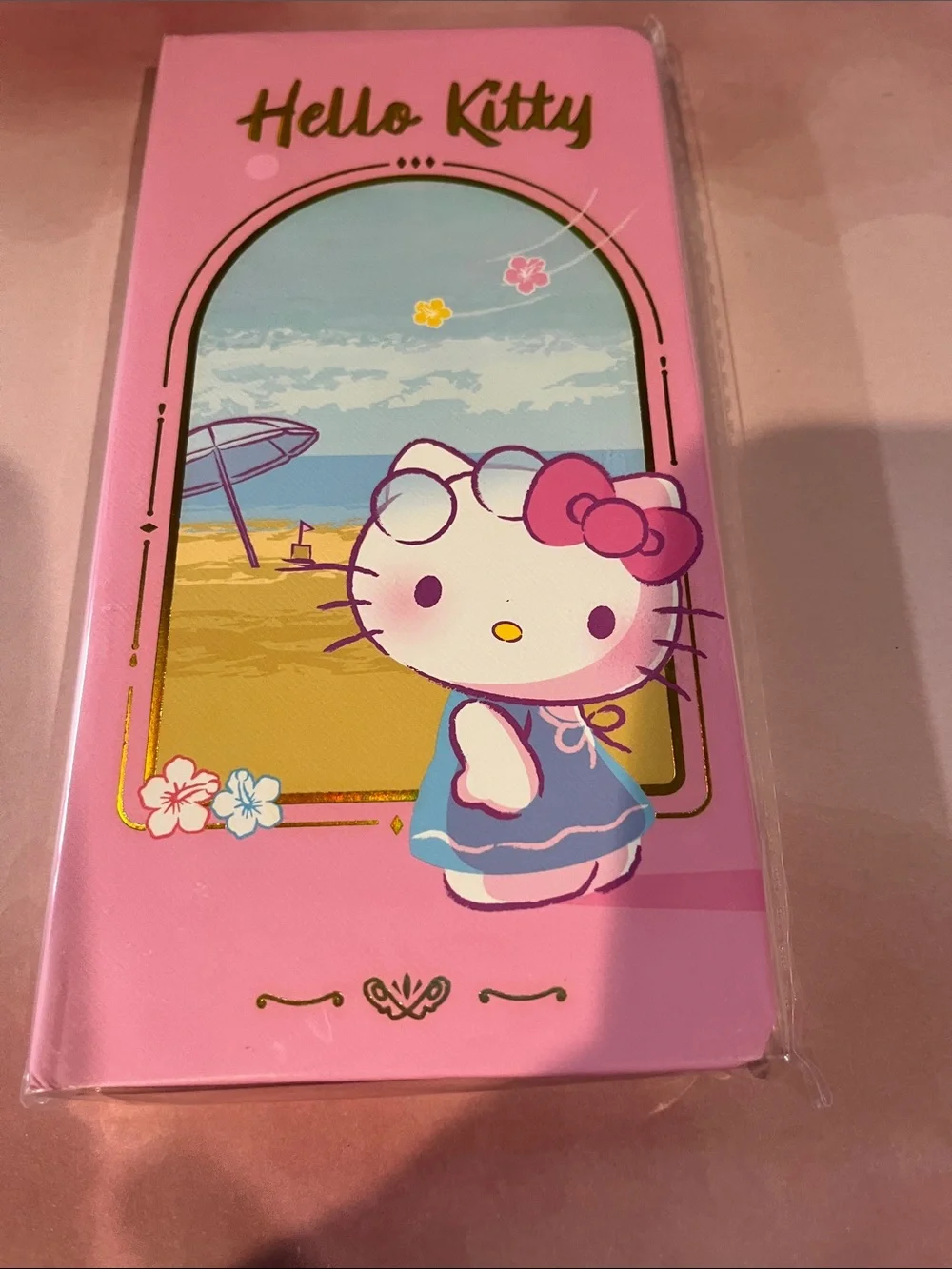 Sanrio Hello Kitty Pink Blue Beach Journal with Gold Script